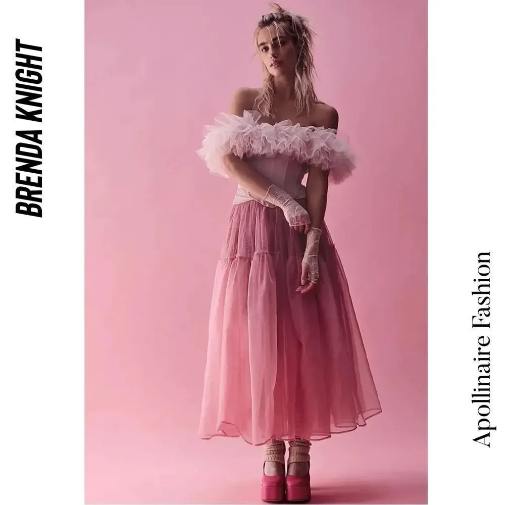 BRENDA KNIGHT ANNE TULLE MAXI SKIRT IN PINK NEW
